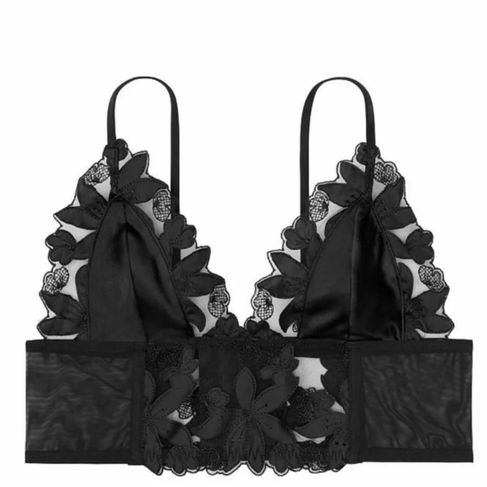 Victoria’s Secret Unlined Black Silky Satin Lace‎ Bralette Bustier Bra Top Sz L